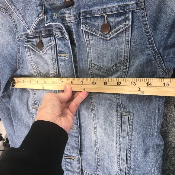 Loft Sz SP Denim Jacket Trucker Short/Crop Medium Wash Casual Classic Boho Chic - Picture 10 of 10